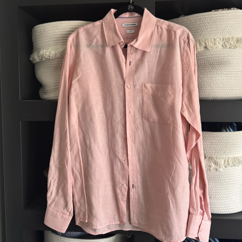Pink Linen Button-Down Shirt